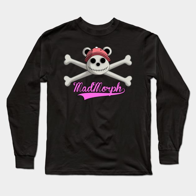 Skeleton Bear (Pink) - Skull & Crossbones Long Sleeve T-Shirt by MadMorph